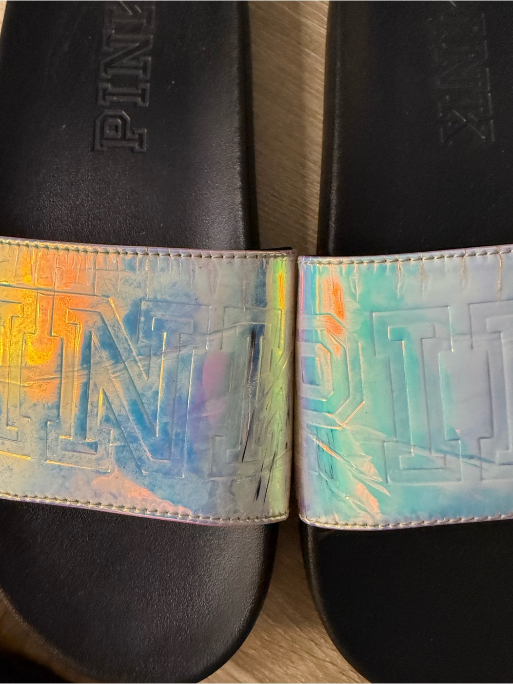 PINK Victoria's Secret Iridescent Multicolor Slide Sandals - Picture 3 of 5